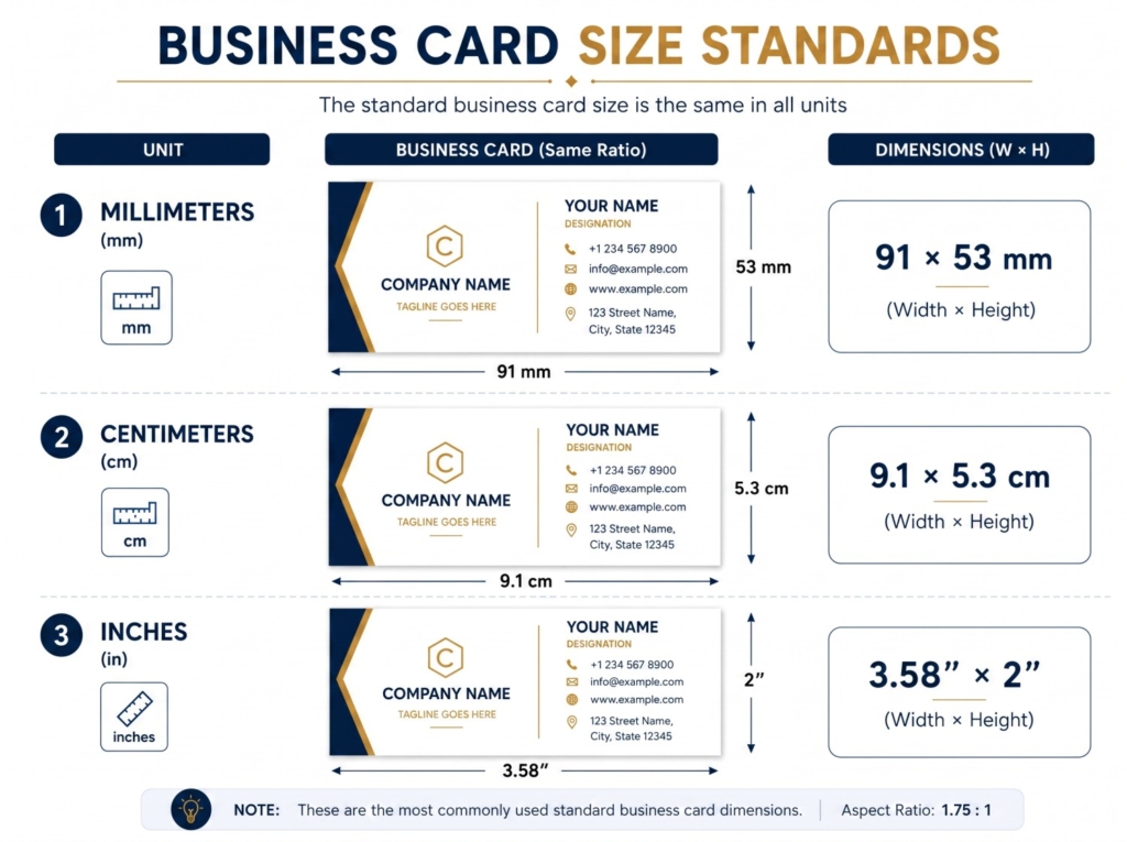 size standards (mm, cm, inches)